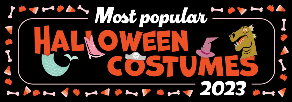 illustration that says most popular halloween costumes 2023